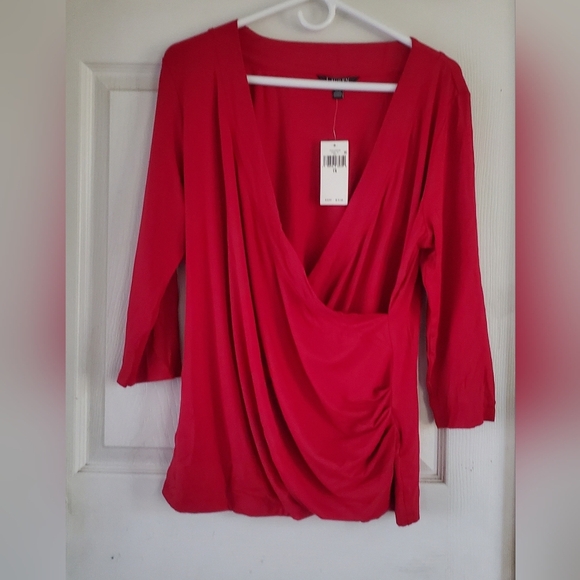 Lauren Ralph Lauren Black Label 1X Wrap Blouse 3/4 Sleeves NWT - Picture 2 of 6
